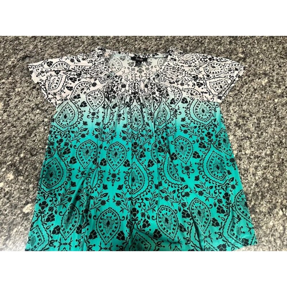 Style & Co Women’s 2X Turquoise Ombré Paisley Split Sleeve Flowy Top